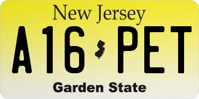 NJ license plate A16PET