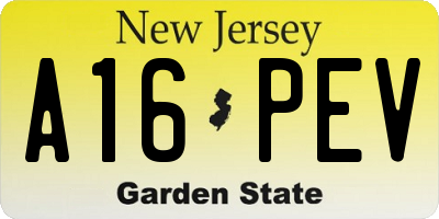 NJ license plate A16PEV