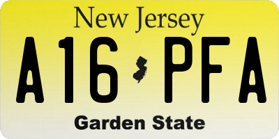 NJ license plate A16PFA