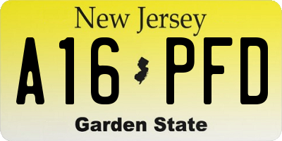NJ license plate A16PFD