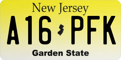 NJ license plate A16PFK