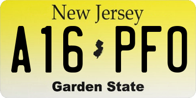 NJ license plate A16PFO