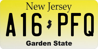 NJ license plate A16PFQ
