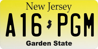 NJ license plate A16PGM