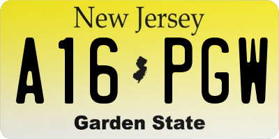 NJ license plate A16PGW
