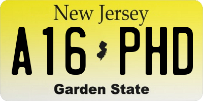 NJ license plate A16PHD