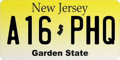 NJ license plate A16PHQ