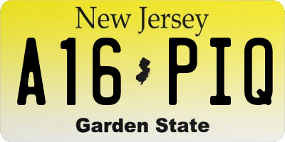 NJ license plate A16PIQ