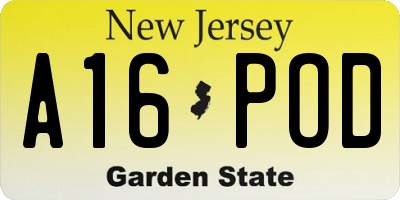 NJ license plate A16POD