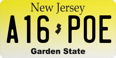 NJ license plate A16POE