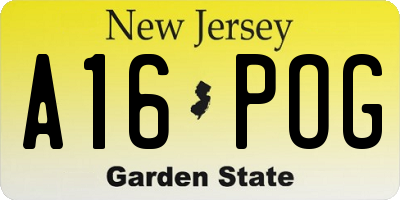 NJ license plate A16POG