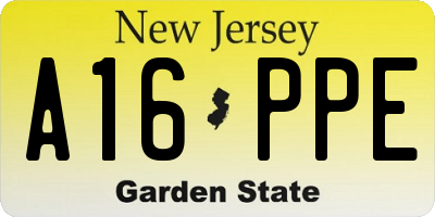 NJ license plate A16PPE