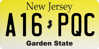 NJ license plate A16PQC
