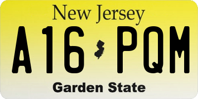 NJ license plate A16PQM