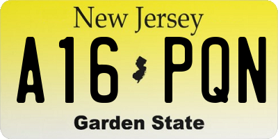 NJ license plate A16PQN