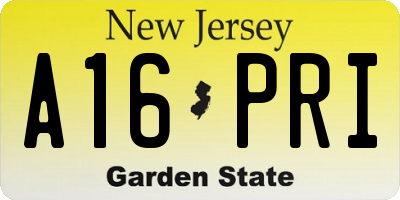 NJ license plate A16PRI