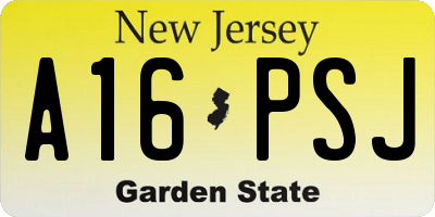 NJ license plate A16PSJ