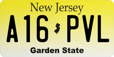 NJ license plate A16PVL