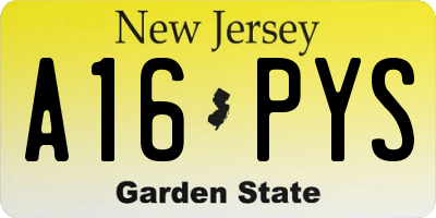 NJ license plate A16PYS