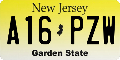 NJ license plate A16PZW