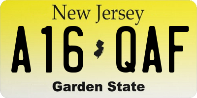 NJ license plate A16QAF