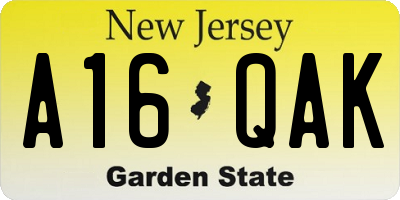 NJ license plate A16QAK