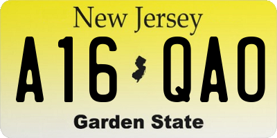 NJ license plate A16QAO