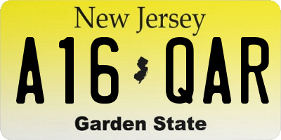 NJ license plate A16QAR