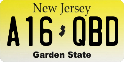 NJ license plate A16QBD