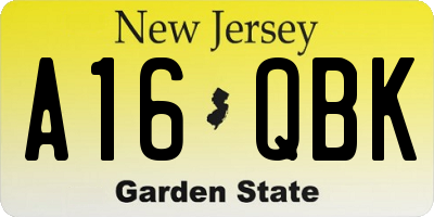 NJ license plate A16QBK