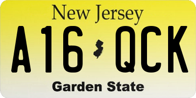 NJ license plate A16QCK