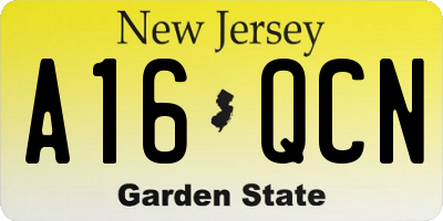 NJ license plate A16QCN