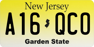 NJ license plate A16QCO