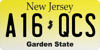 NJ license plate A16QCS