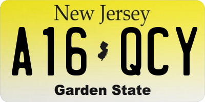 NJ license plate A16QCY