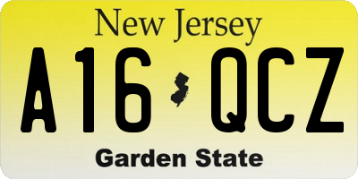 NJ license plate A16QCZ