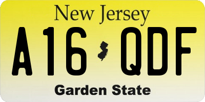 NJ license plate A16QDF