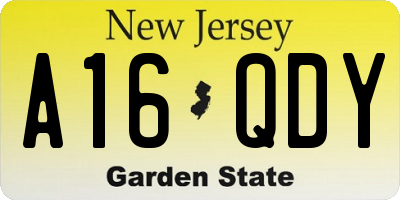 NJ license plate A16QDY