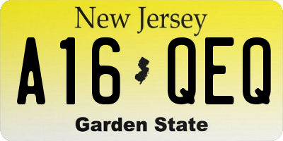 NJ license plate A16QEQ