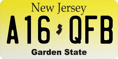 NJ license plate A16QFB