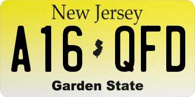 NJ license plate A16QFD