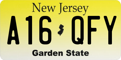 NJ license plate A16QFY