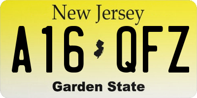 NJ license plate A16QFZ