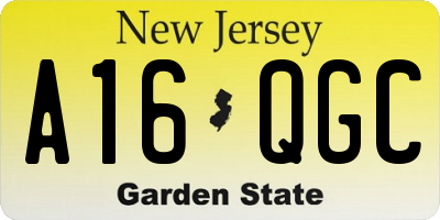 NJ license plate A16QGC