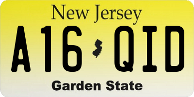 NJ license plate A16QID