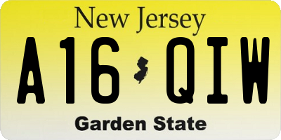 NJ license plate A16QIW