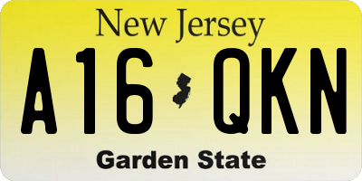 NJ license plate A16QKN