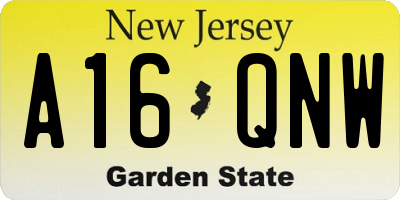 NJ license plate A16QNW