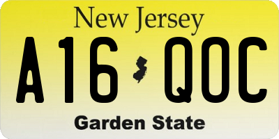 NJ license plate A16QOC