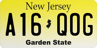 NJ license plate A16QOG